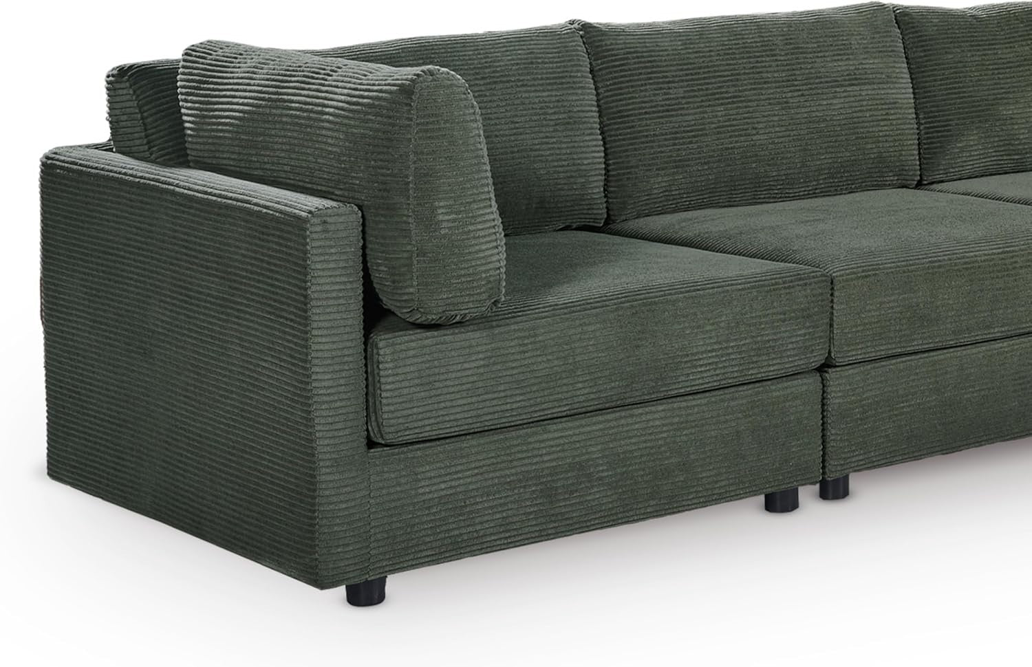 Green Jumbo Cord Modular 5 Seater L Shaped Sofa – Removable Covers - Kwikley