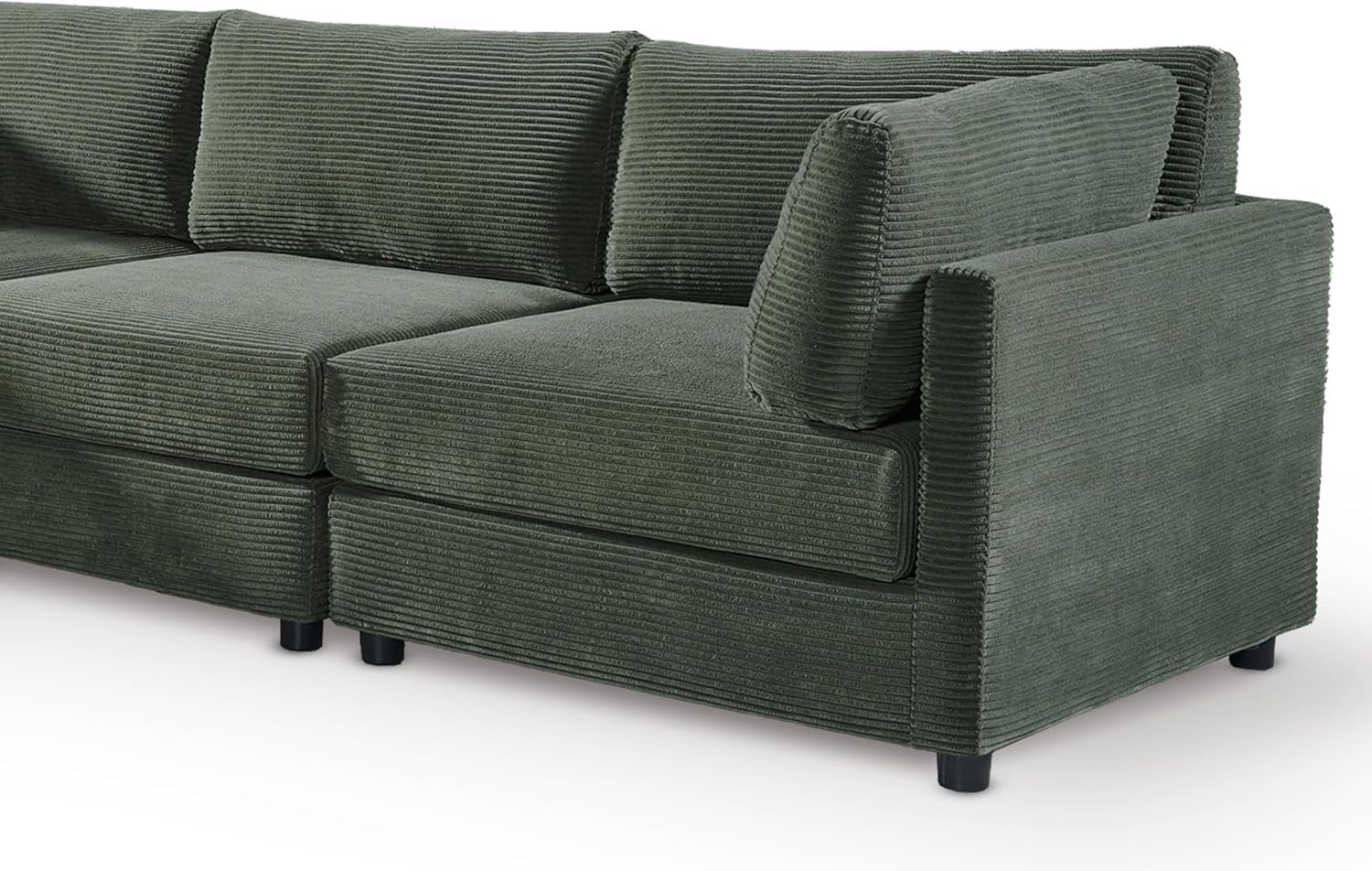 Green Jumbo Cord Modular 5 Seater L Shaped Sofa – Removable Covers - Kwikley