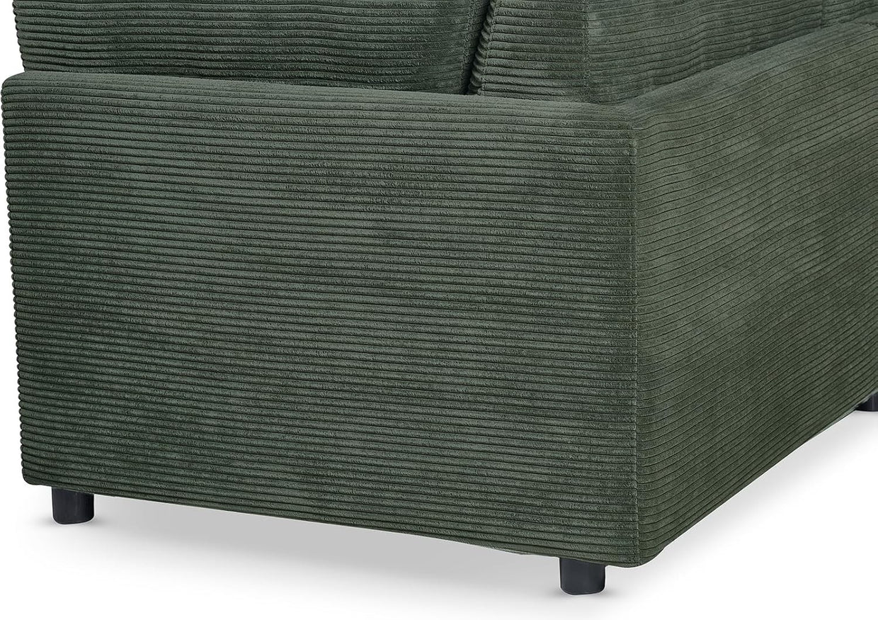 Green Jumbo Cord Modular 5 Seater L Shaped Sofa – Removable Covers - Kwikley