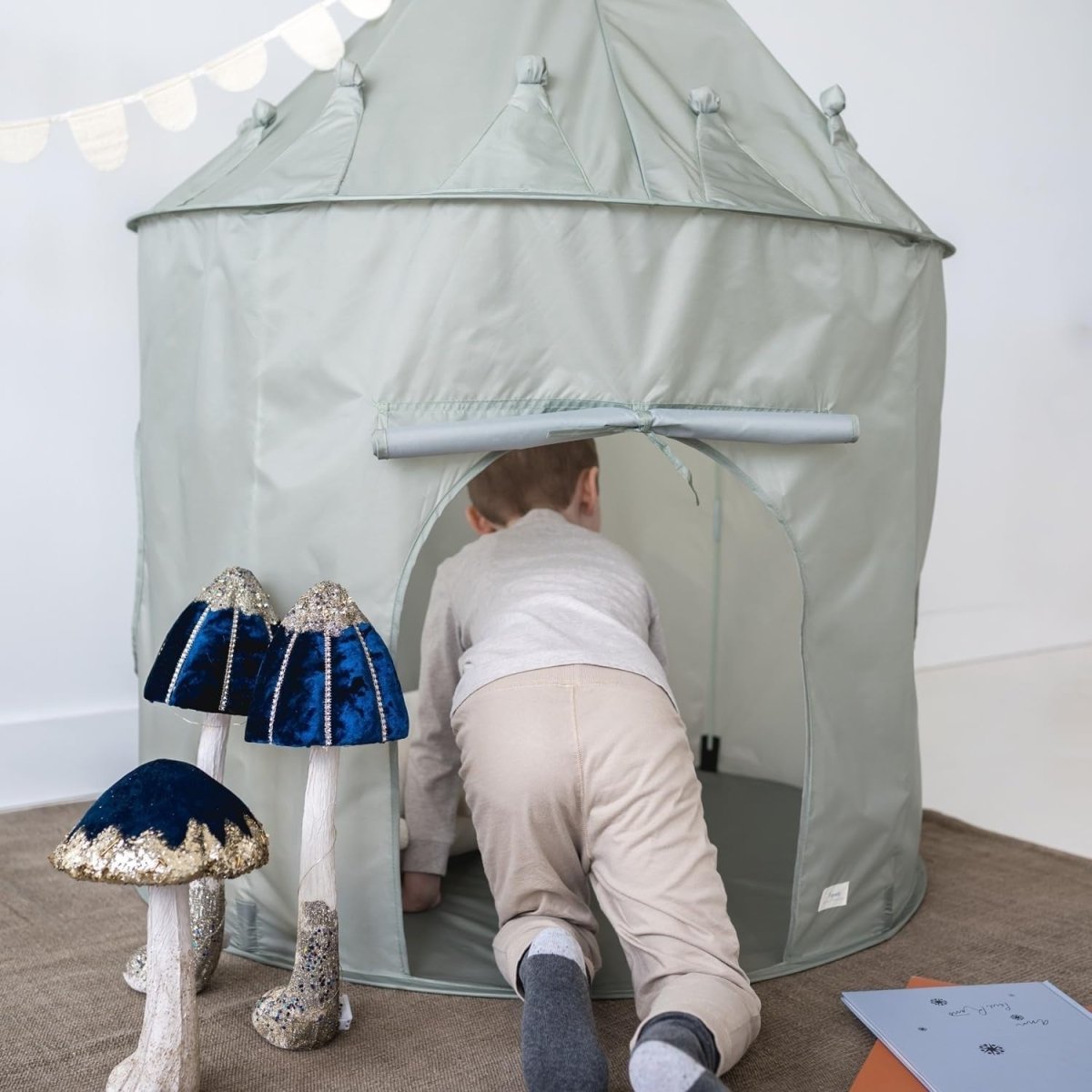Green Kids Indoor Play Tent Pop Up Fort Modern Eco Fabric - Kwikley