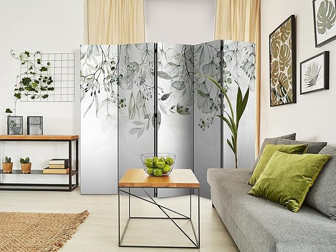 Green Leaf 5 Panel Room Divider 225x172cm Double Side Folding Screen - Kwikley