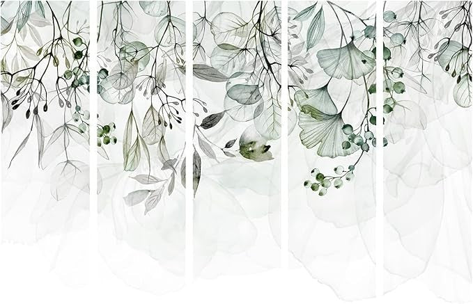 Green Leaf 5 Panel Room Divider 225x172cm Single Sided Folding Screen - Kwikley