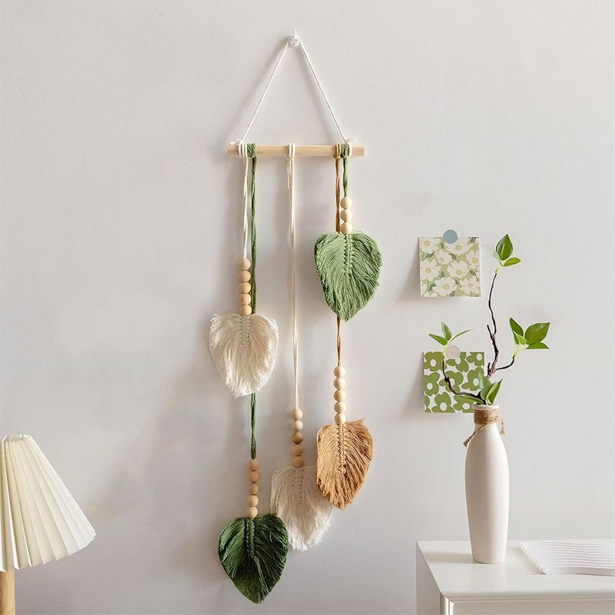 Green Leaf Macrame Wall Hanging 25x70cm Boho Tassel Tapestry - Kwikley