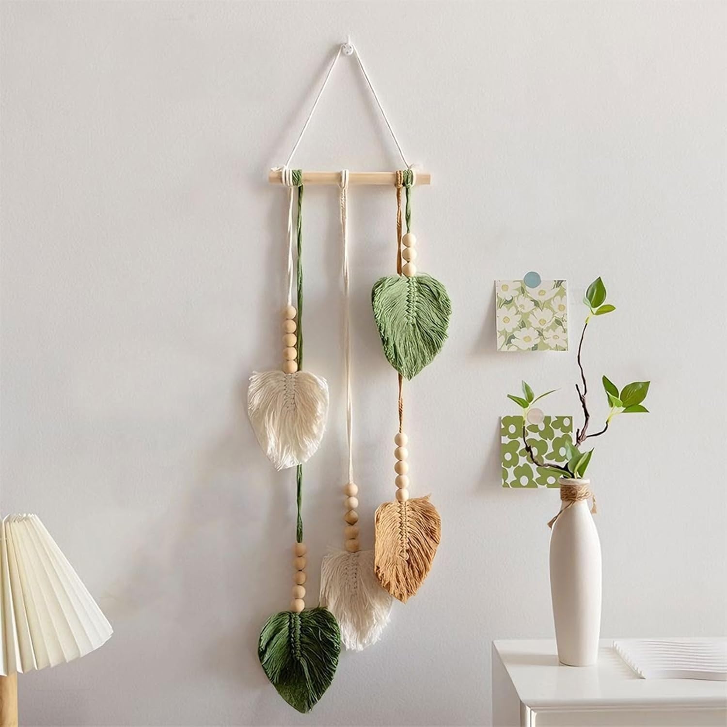 Green Leaf Macrame Wall Hanging 25x70cm Boho Tassel Tapestry - Kwikley