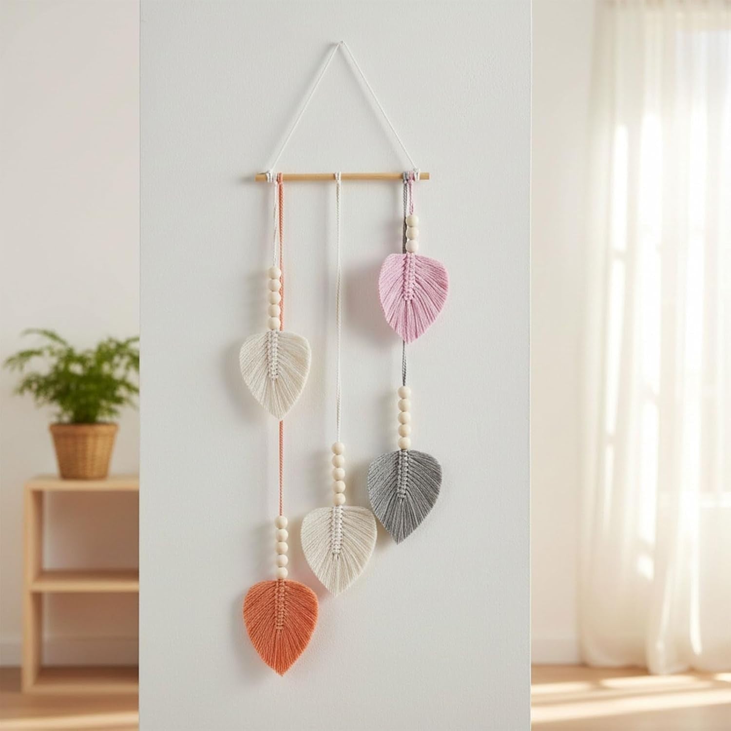 Green Leaf Macrame Wall Hanging 25x70cm Boho Tassel Tapestry - Kwikley
