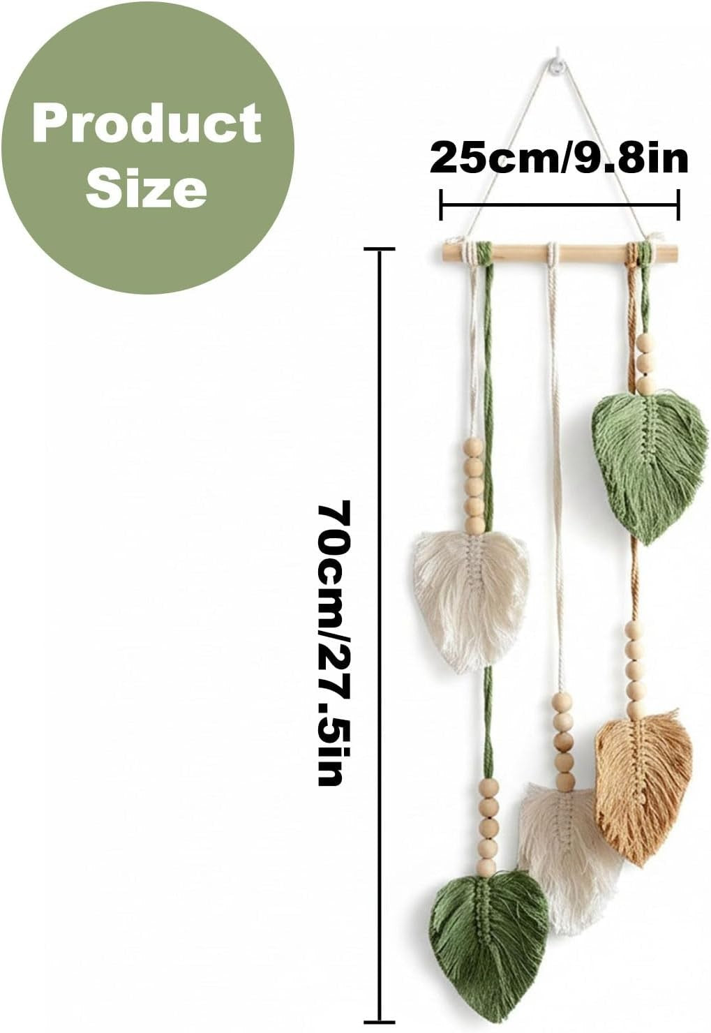 Green Leaf Macrame Wall Hanging 25x70cm Boho Tassel Tapestry - Kwikley
