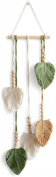Green Leaf Macrame Wall Hanging 25x70cm Boho Tassel Tapestry - Kwikley