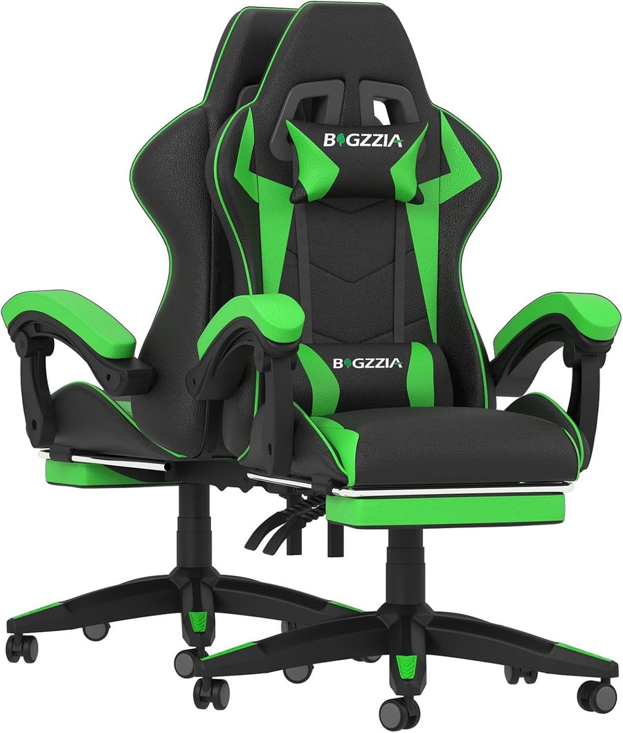 Green LED Gaming Chair Recliner High Back Faux Leather PC Office Computer Seat - Kwikley