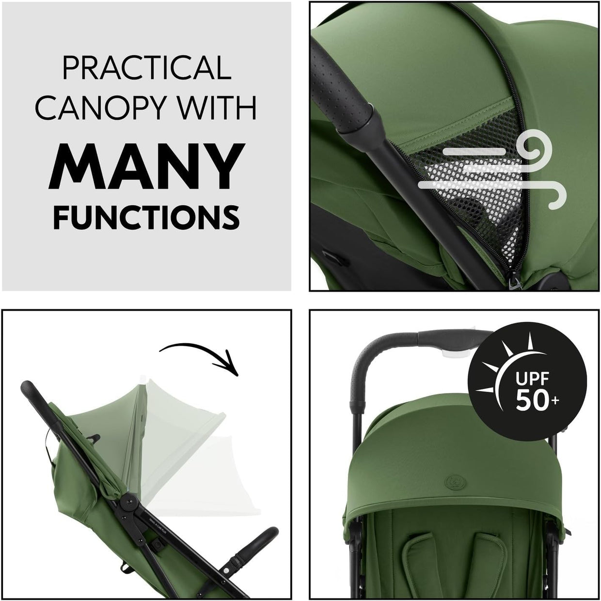 Green Lightweight Travel Pushchair One Hand Fold Reclining 22kg - Kwikley