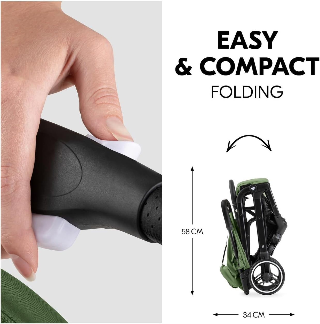 Green Lightweight Travel Pushchair One Hand Fold Reclining 22kg - Kwikley