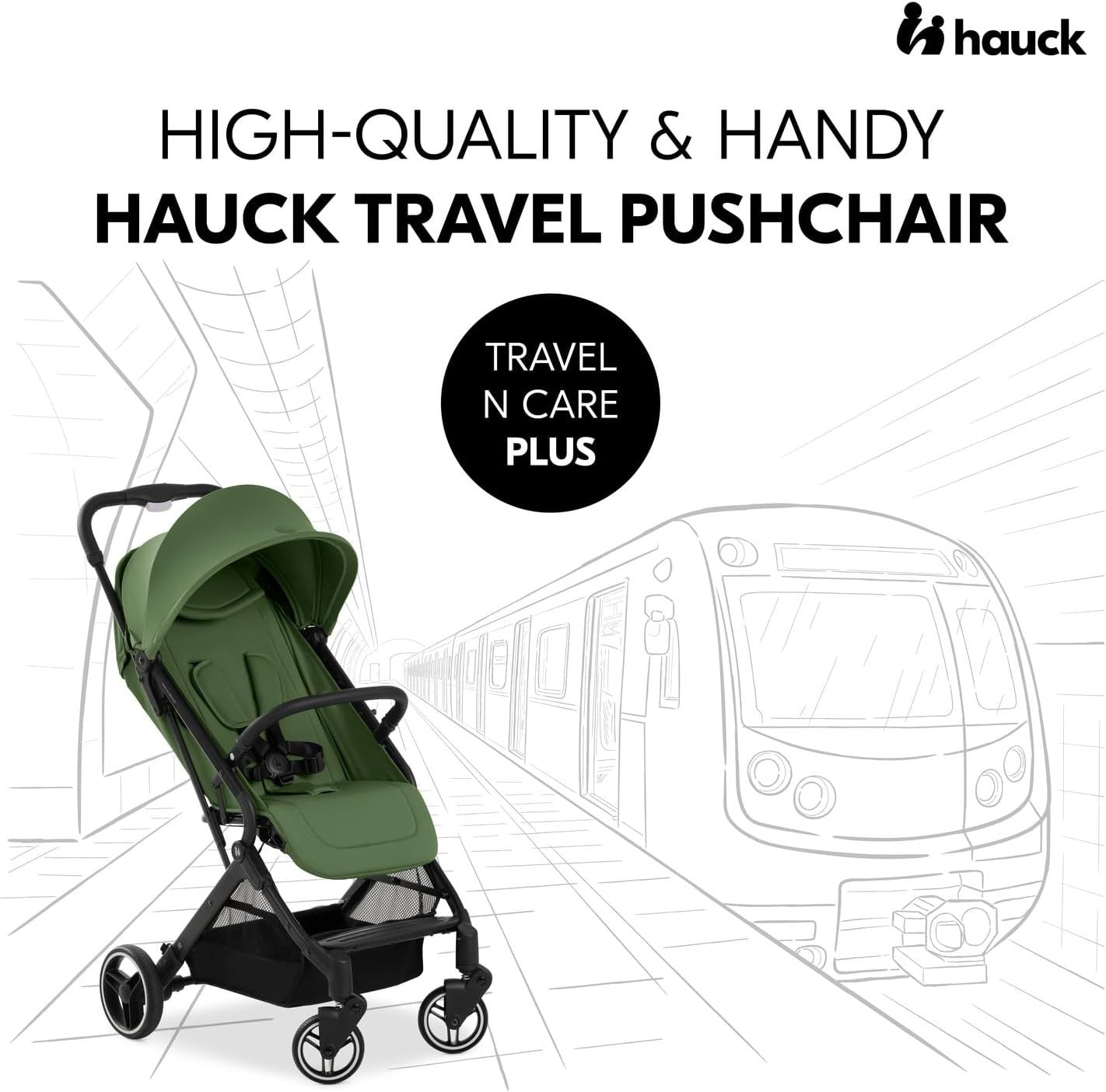 Green Lightweight Travel Pushchair One Hand Fold Reclining 22kg - Kwikley