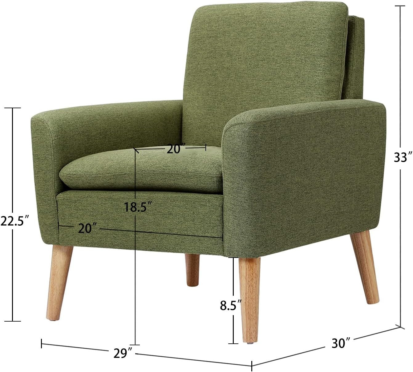 Green Linen Accent Armchair Comfy Lounge Chair for Home Office Bedroom - Kwikley
