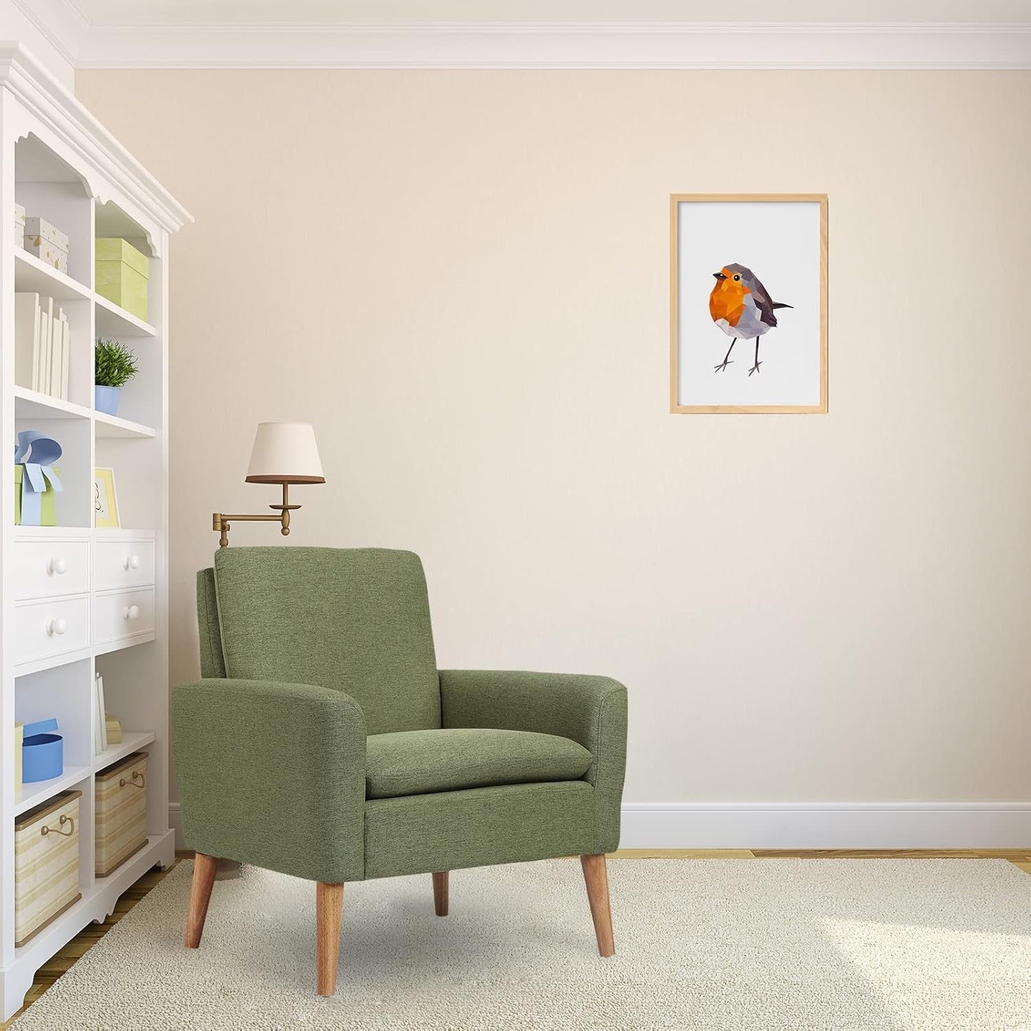 Green Linen Accent Armchair Comfy Lounge Chair for Home Office Bedroom - Kwikley