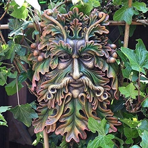 Green Man Wall Plaque 32cm Resin Garden Ornament Pagan Forest Spirit Decor Gift - Kwikley