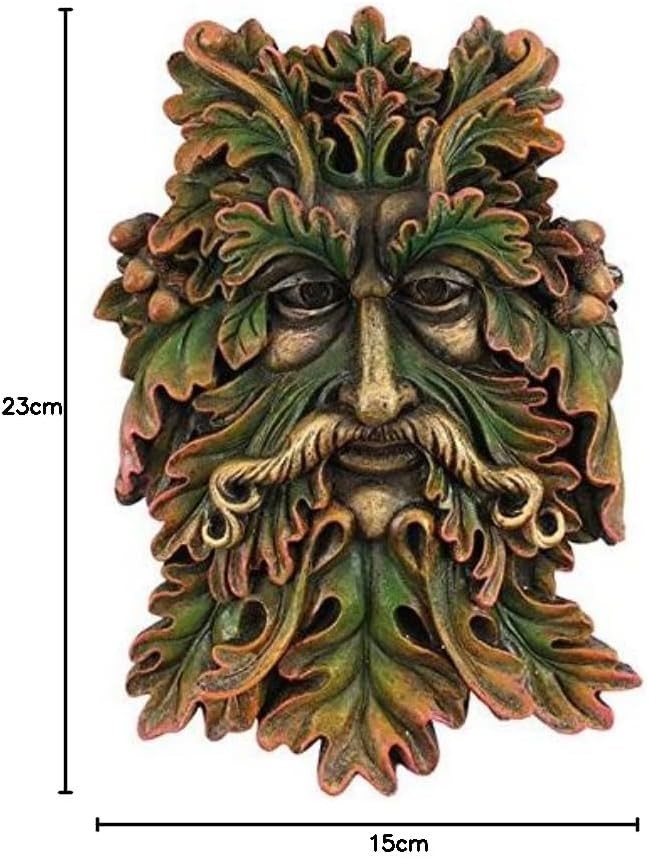 Green Man Wall Plaque 32cm Resin Garden Ornament Pagan Forest Spirit Decor Gift - Kwikley