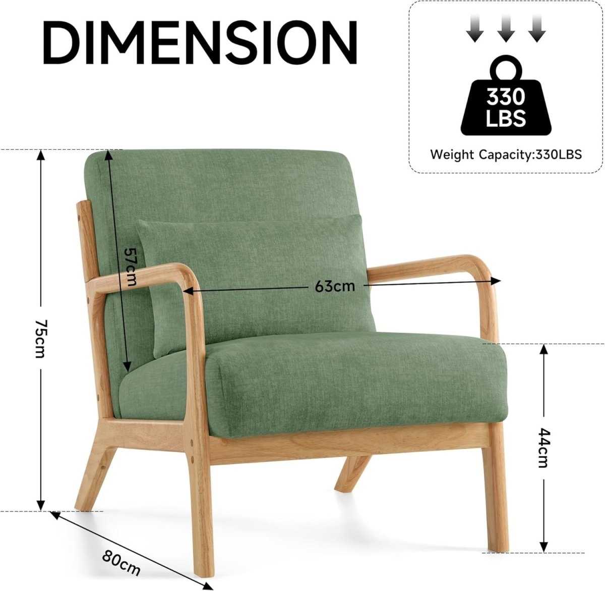 Green Mid Century Accent Chair Wood Frame Lounge Armchair - Kwikley
