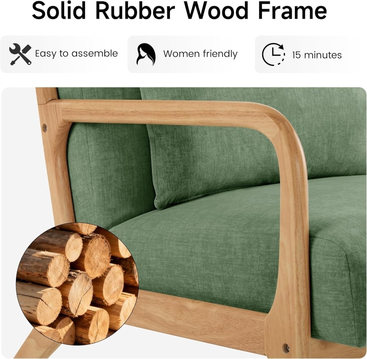 Green Mid Century Accent Chair Wood Frame Lounge Armchair - Kwikley