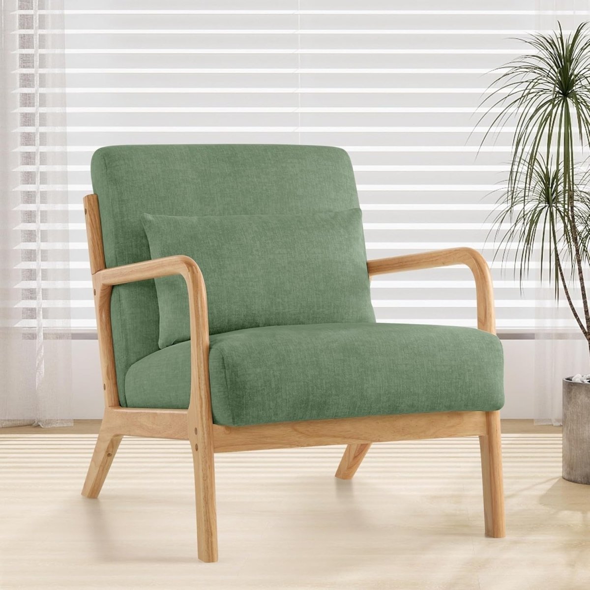 Green Mid Century Accent Chair Wood Frame Lounge Armchair - Kwikley