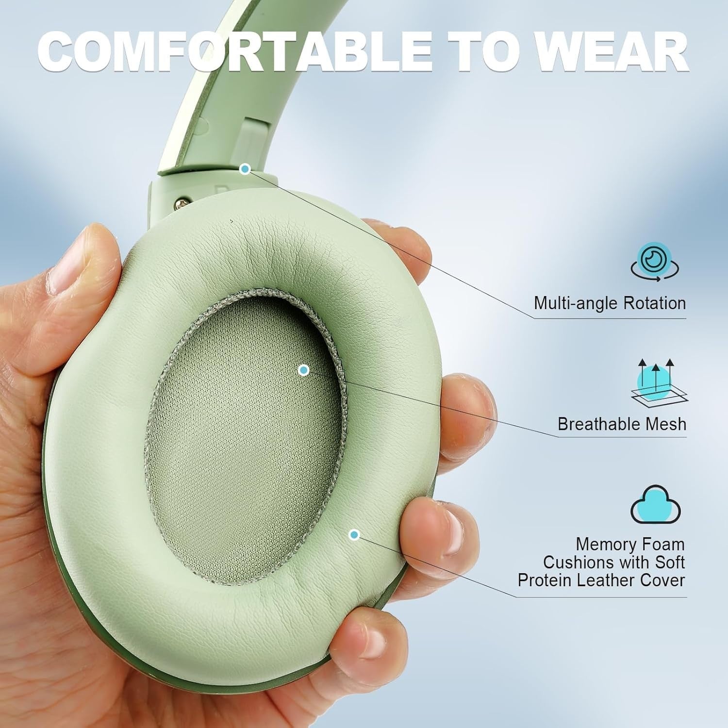 Green Noise Cancelling Bluetooth Headphones 60H Playtime Deep Bass - Kwikley