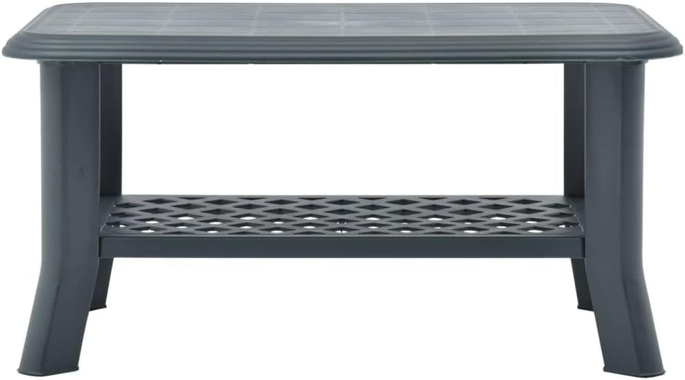 Green Outdoor Coffee Table with Storage Shelf, Lightweight Plastic 90x60x46cm - Kwikley