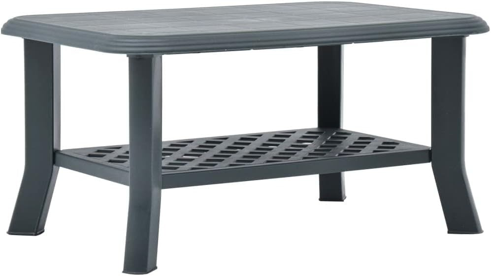 Green Outdoor Coffee Table with Storage Shelf, Lightweight Plastic 90x60x46cm - Kwikley