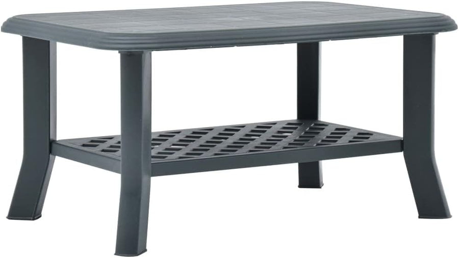 Green Outdoor Coffee Table with Storage Shelf, Lightweight Plastic 90x60x46cm - Kwikley