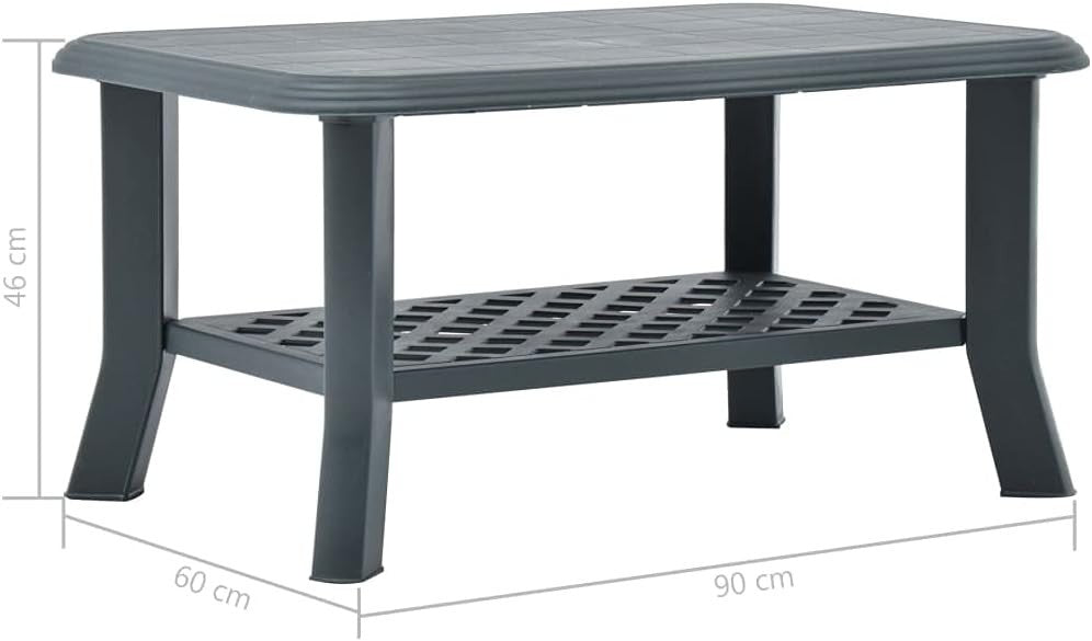 Green Outdoor Coffee Table with Storage Shelf, Lightweight Plastic 90x60x46cm - Kwikley