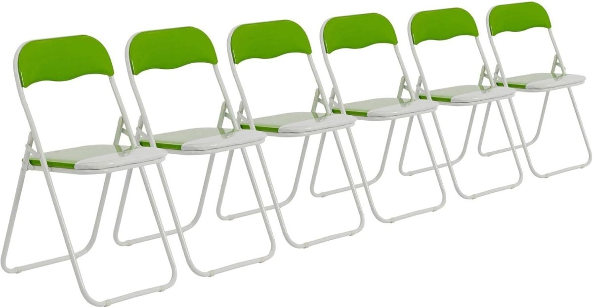 Green Padded Folding Chairs Set of 6 – Foldable Metal Frame, Space - Saving - Kwikley