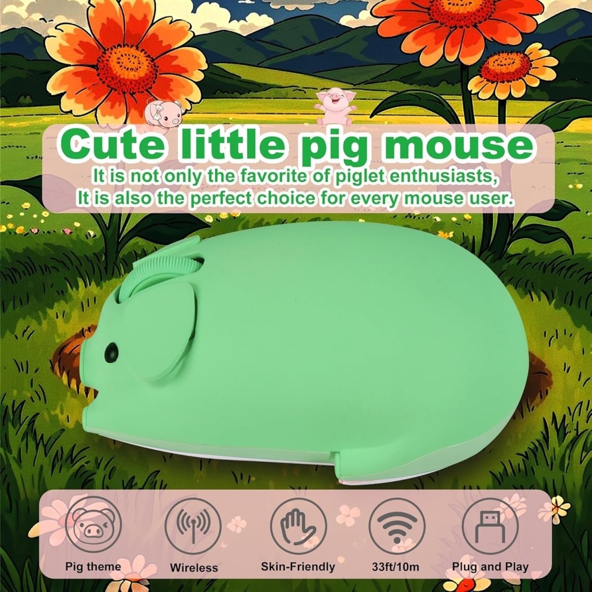 Green Pig Wireless Mouse Bluetooth 5.1 2.4G Silent 1200DPI Cute - Kwikley