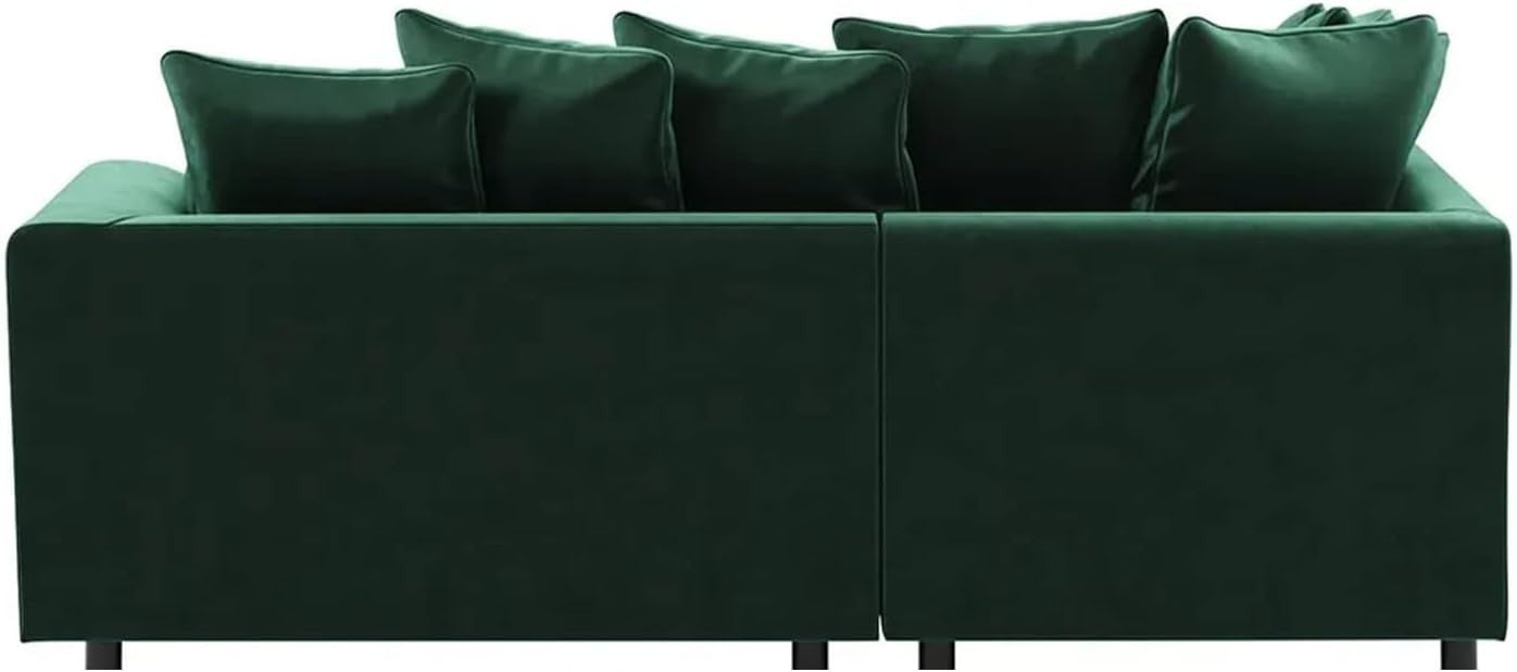 Green Plush Velvet Left Hand L - Shaped Corner Sofa Full Foam Cushions - Kwikley
