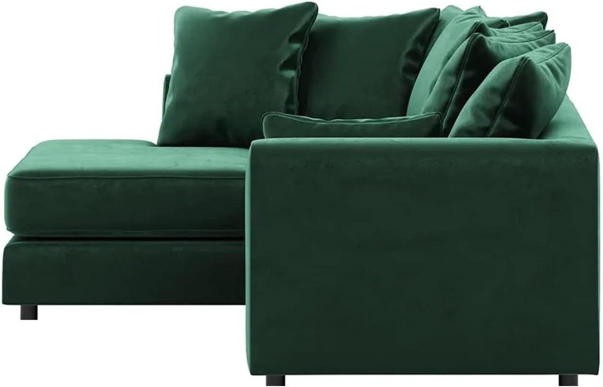 Green Plush Velvet Left Hand L - Shaped Corner Sofa Full Foam Cushions - Kwikley