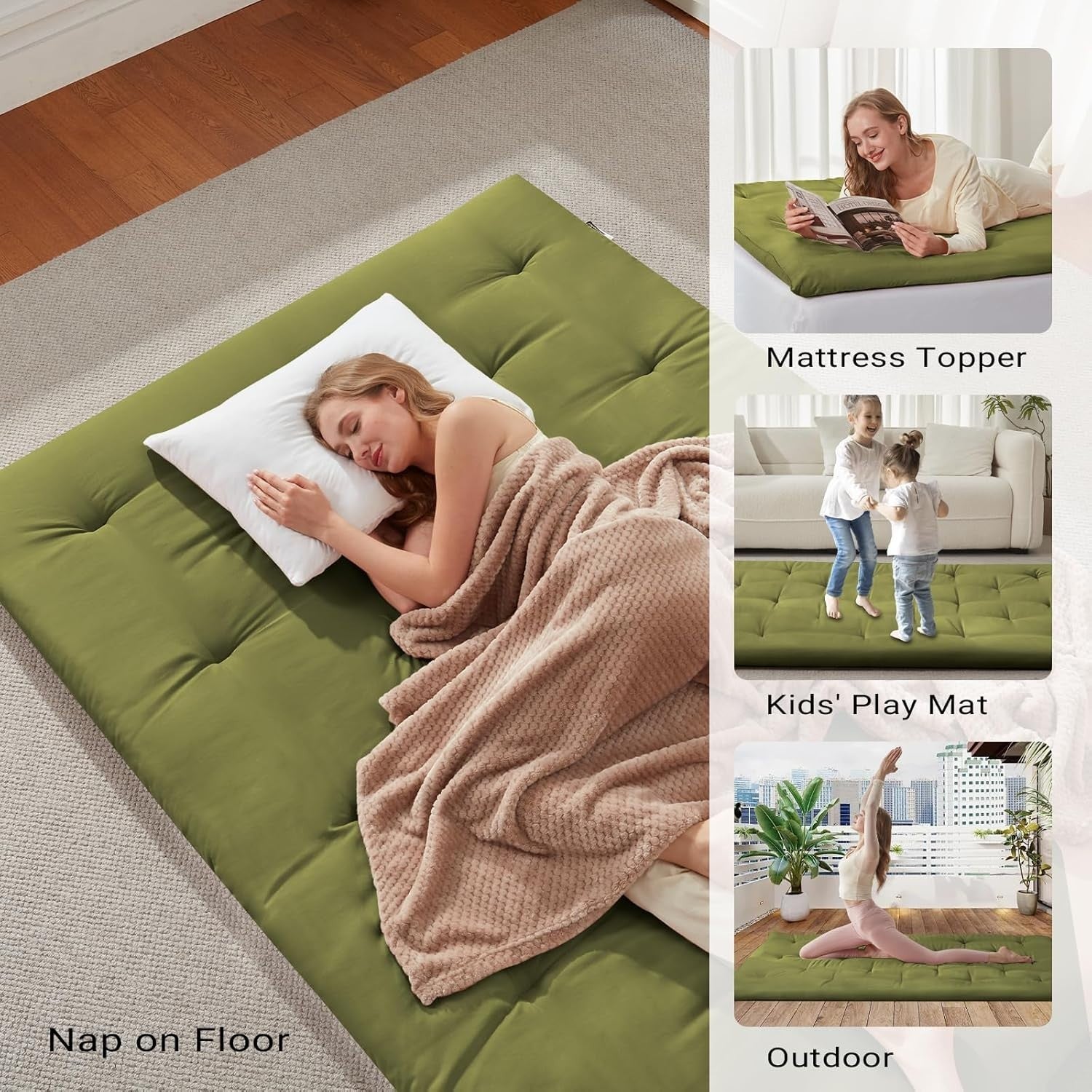 Green Queen Futon Mattress 2.5" Foam Foldable Tatami Floor Bed Mat - Kwikley
