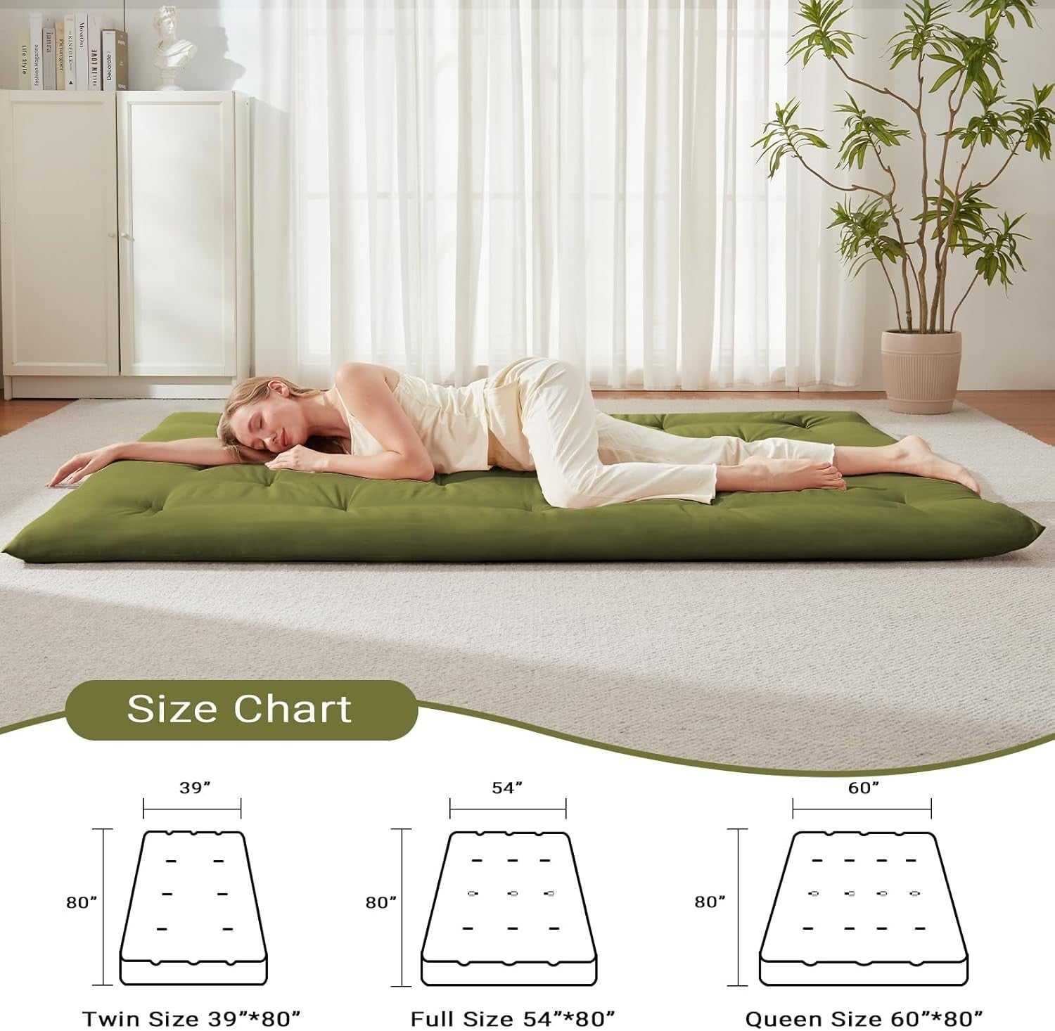 Green Queen Futon Mattress 2.5" Foam Foldable Tatami Floor Bed Mat - Kwikley