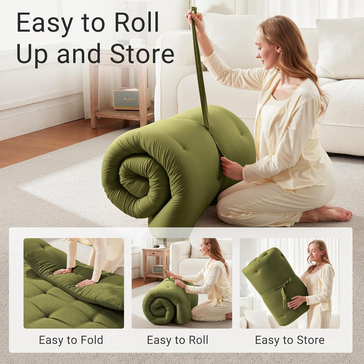 Green Queen Futon Mattress 2.5" Foam Foldable Tatami Floor Bed Mat - Kwikley
