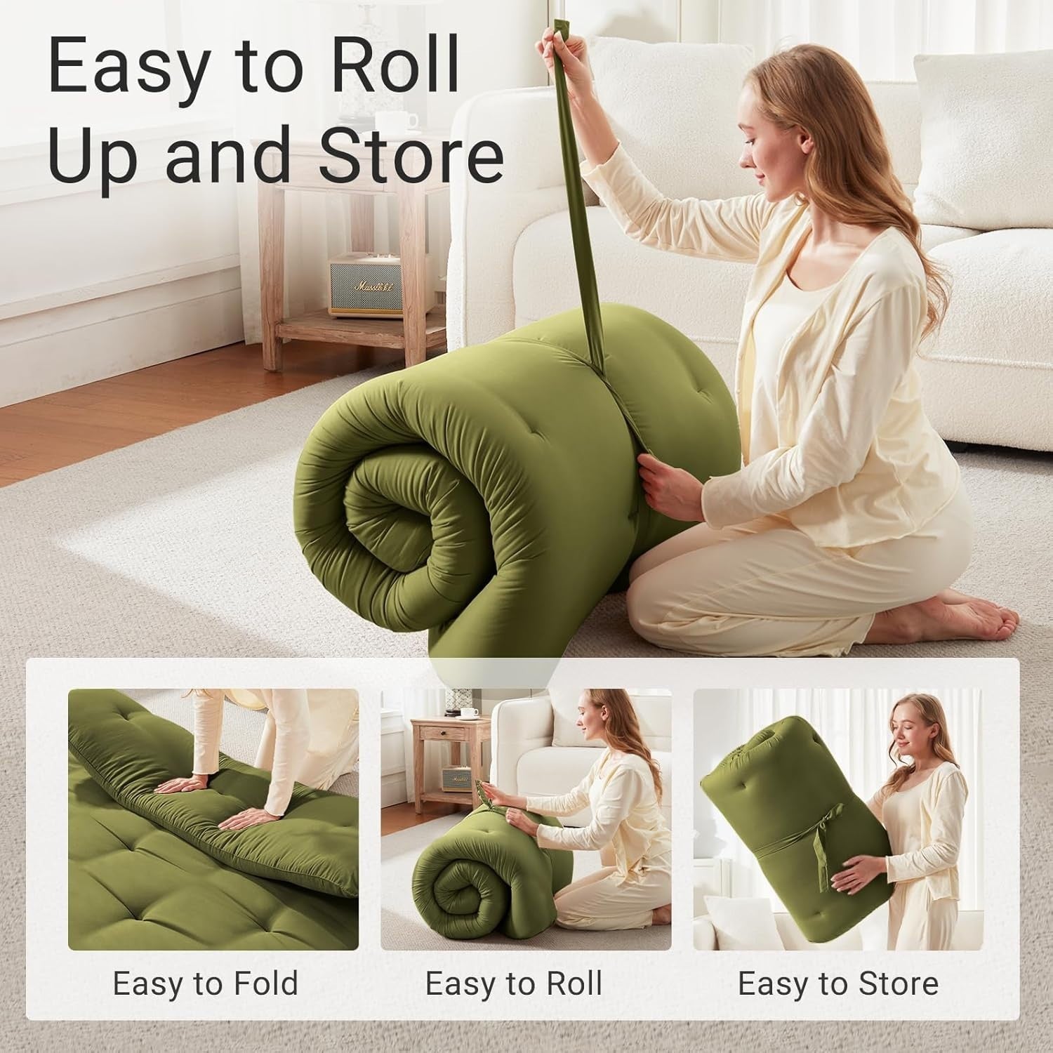 Green Queen Futon Mattress 2.5" Foam Foldable Tatami Floor Bed Mat - Kwikley