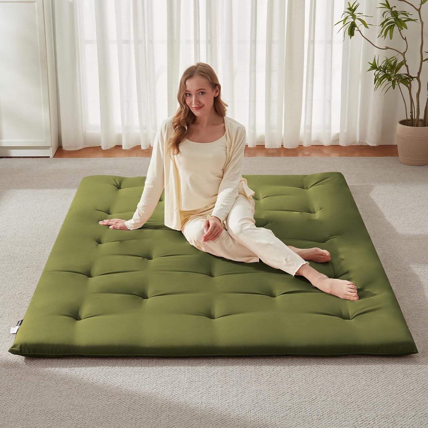 Green Queen Futon Mattress 2.5" Foam Foldable Tatami Floor Bed Mat - Kwikley