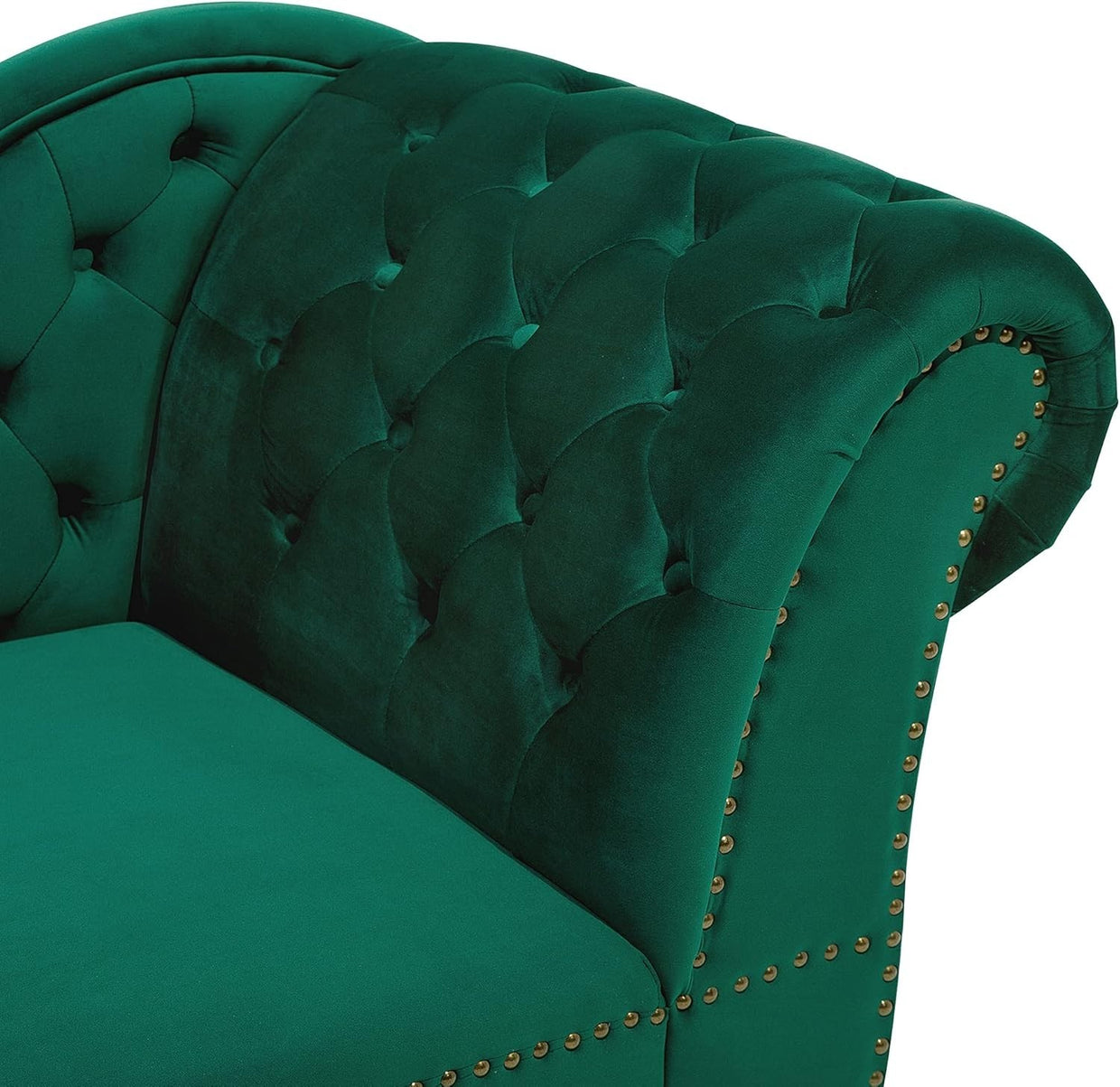 Green Right Hand Chesterfield Chaise Lounge Velvet Fabric Classic Design - Kwikley