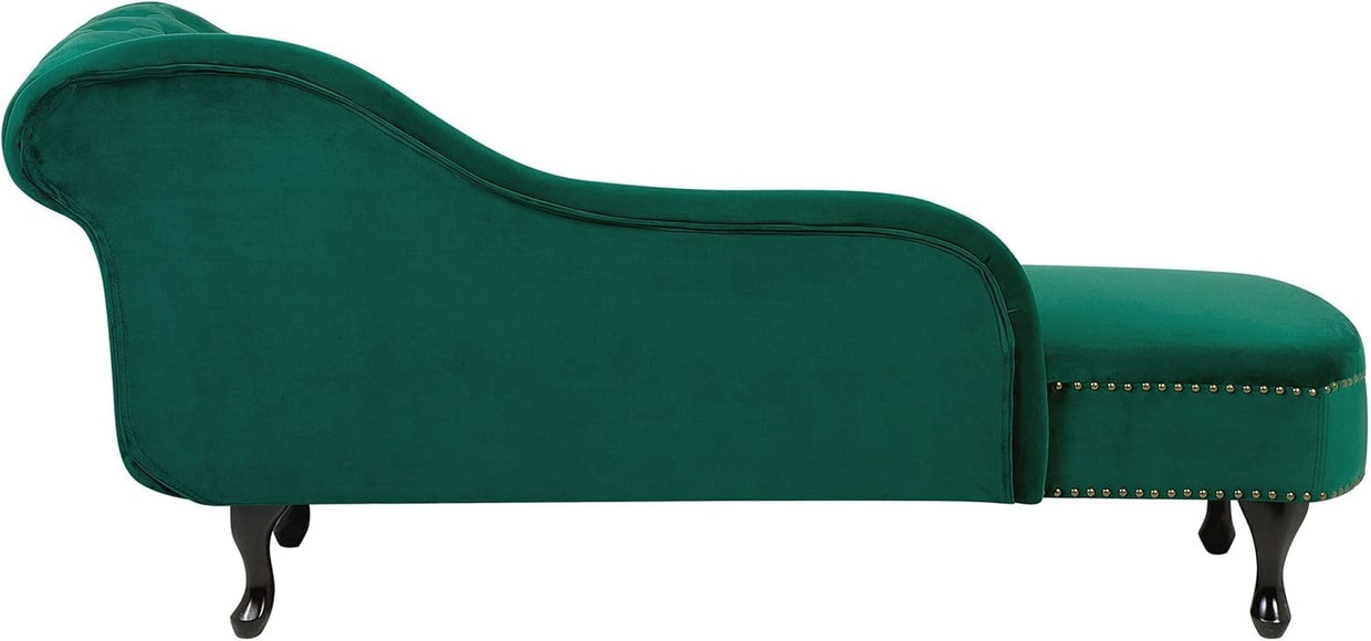 Green Right Hand Chesterfield Chaise Lounge Velvet Fabric Classic Design - Kwikley