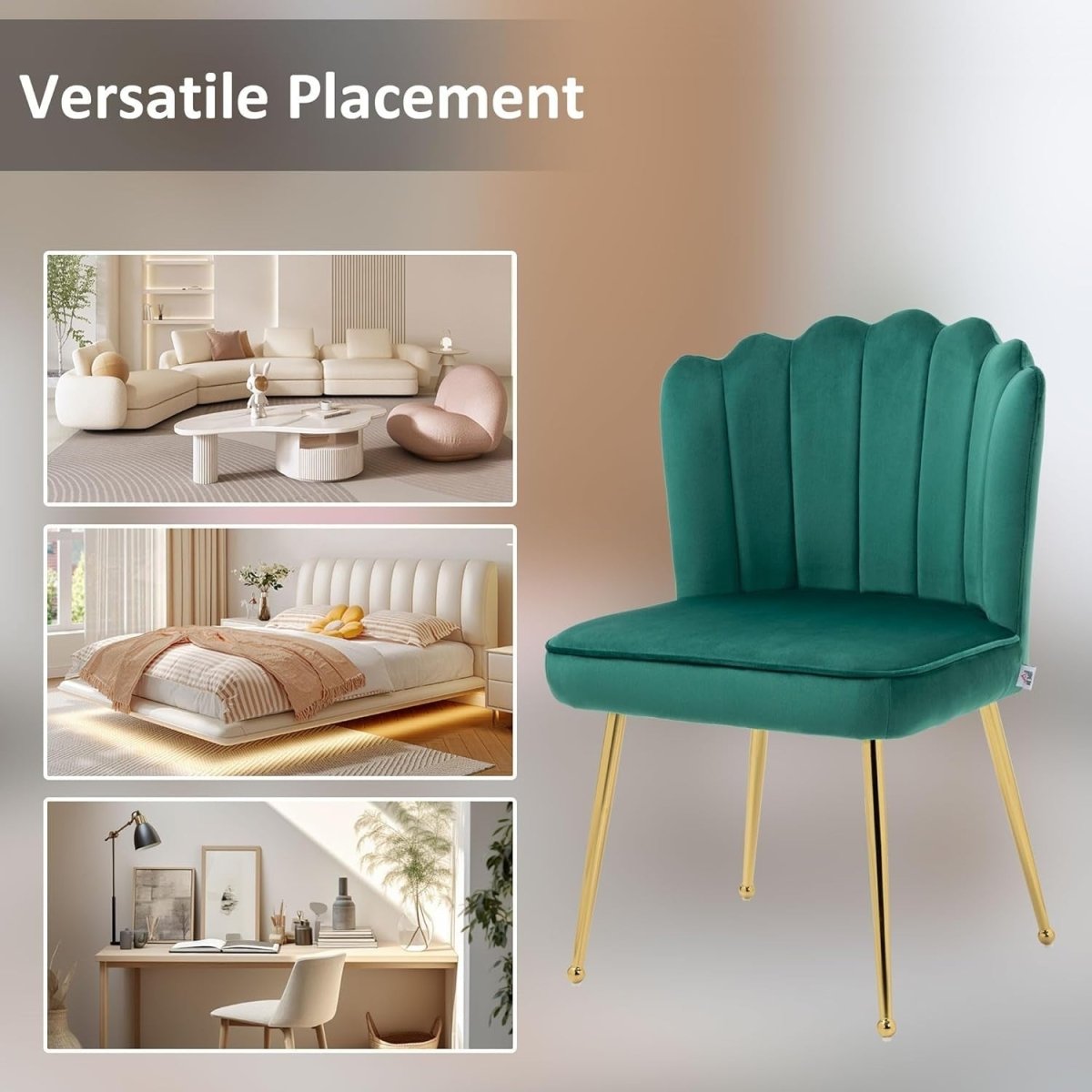 Green Shell Velvet Accent Chair Gold Metal Legs Modern Vanity Lounge Seat - Kwikley