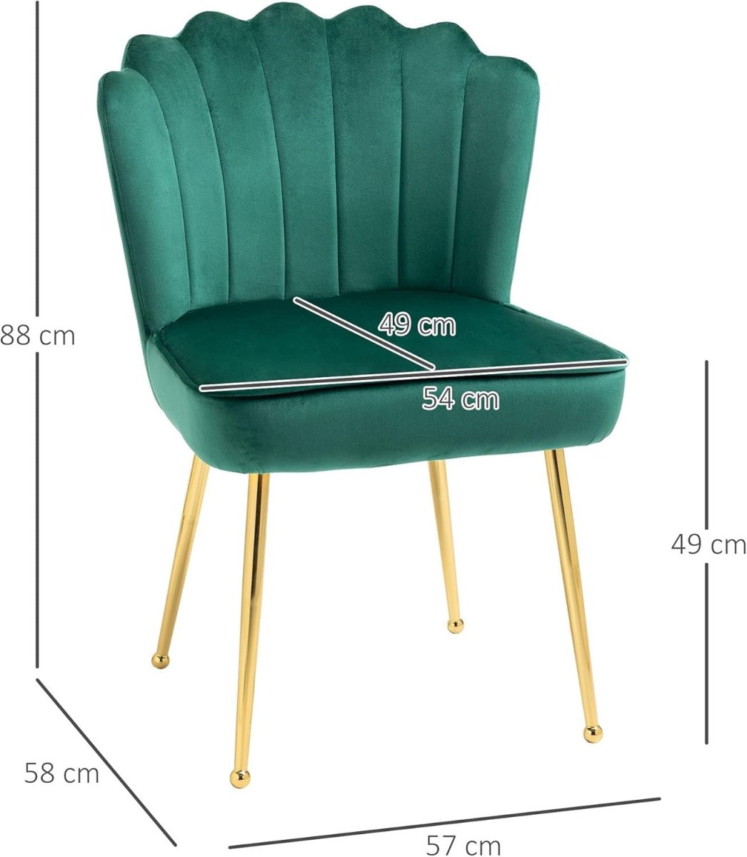 Green Shell Velvet Accent Chair Gold Metal Legs Modern Vanity Lounge Seat - Kwikley