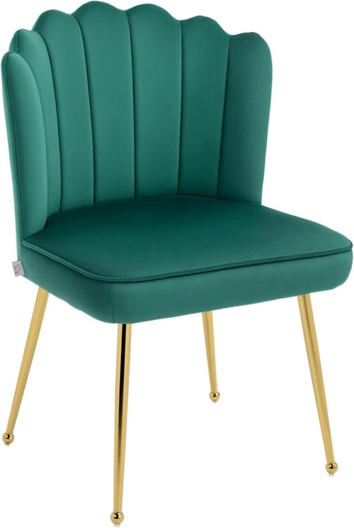 Green Shell Velvet Accent Chair Gold Metal Legs Modern Vanity Lounge Seat - Kwikley