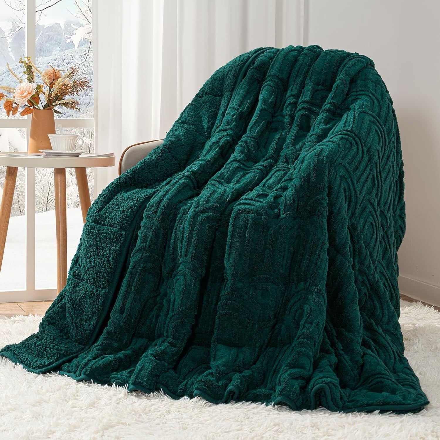 Green Sherpa Weighted Blanket 15lbs Queen 60x80 Cozy Sleep - Kwikley