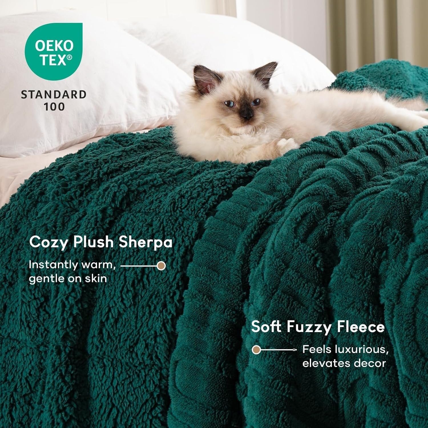 Green Sherpa Weighted Blanket 15lbs Queen 60x80 Cozy Sleep - Kwikley