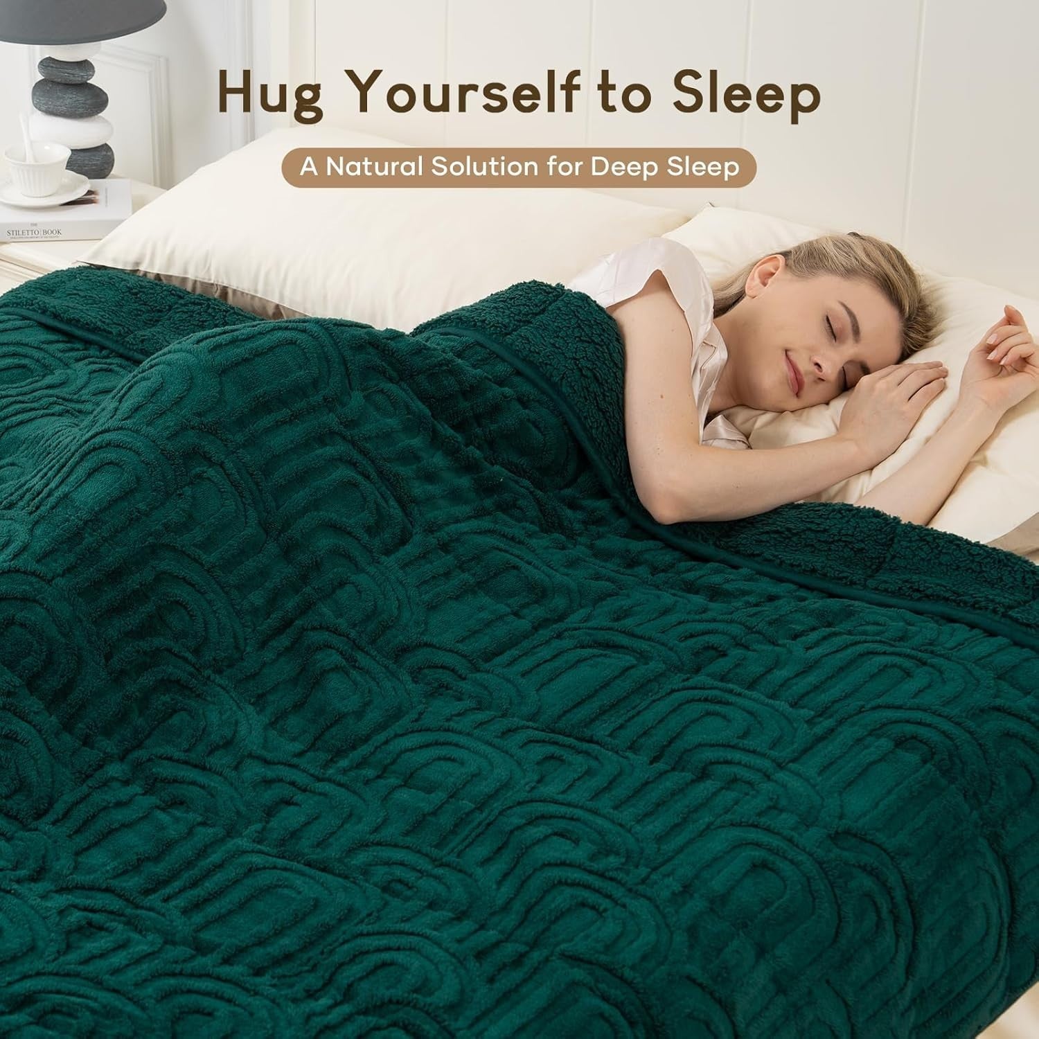 Green Sherpa Weighted Blanket 15lbs Queen 60x80 Cozy Sleep - Kwikley