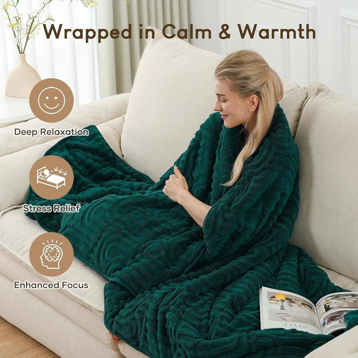 Green Sherpa Weighted Blanket 15lbs Twin 48x72 Cozy Sleep Throw - Kwikley