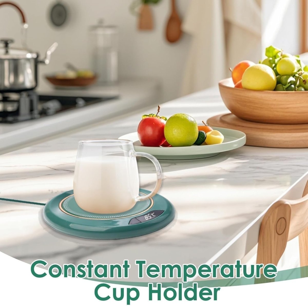 Green USB Coffee Mug Warmer 3 Temp LED Display 8H Auto Shut Off - Kwikley