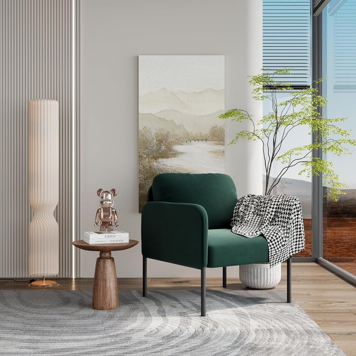 Green Velvet Accent Armchair Modern Lounge Reading Chair - Kwikley