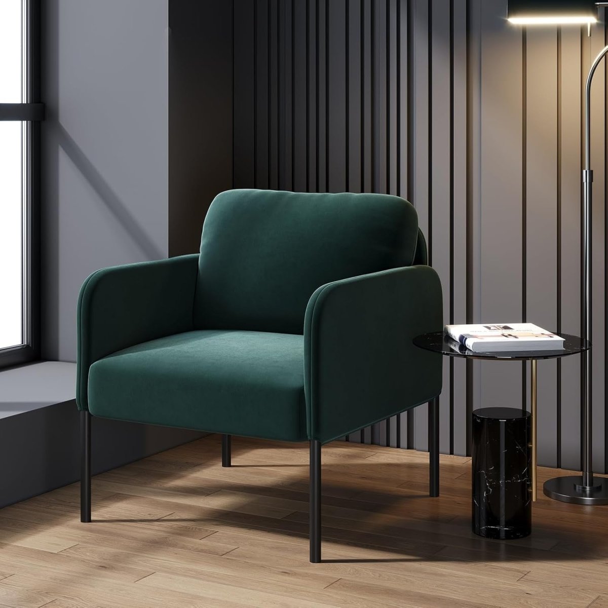 Green Velvet Accent Armchair Modern Lounge Reading Chair - Kwikley