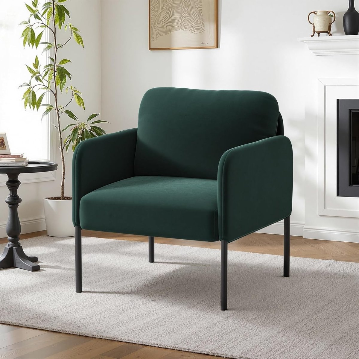 Green Velvet Accent Armchair Modern Lounge Reading Chair - Kwikley
