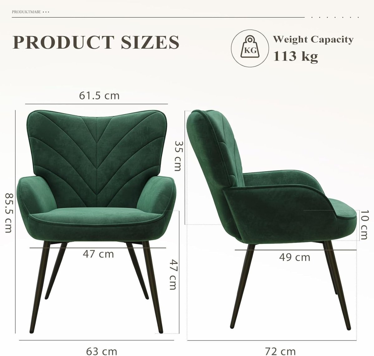 Green Velvet Accent Chair Armchair Black Metal Legs Wide Seat - Kwikley